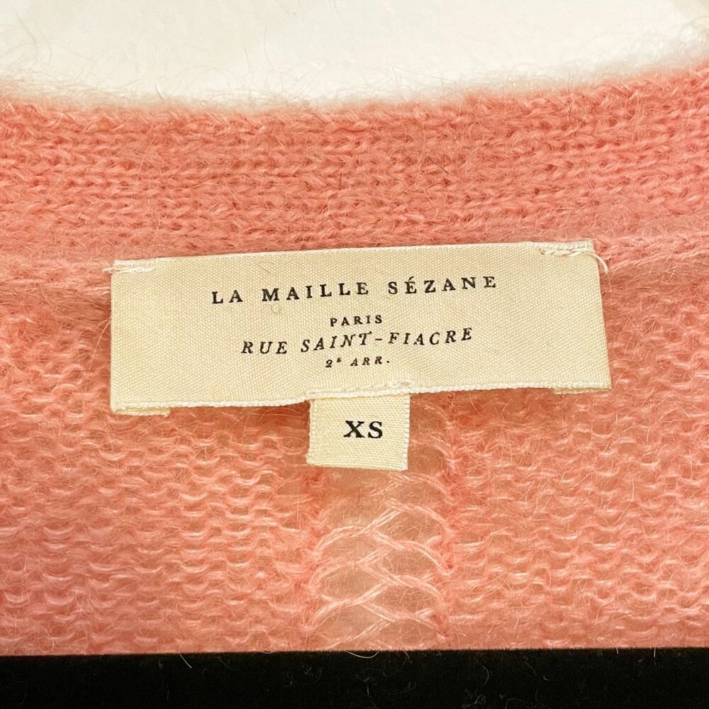 EUC Sezane Augustino Mohair Wool Fancy Knit Cardigan Peach Pink XS - Picture 6 of 8
